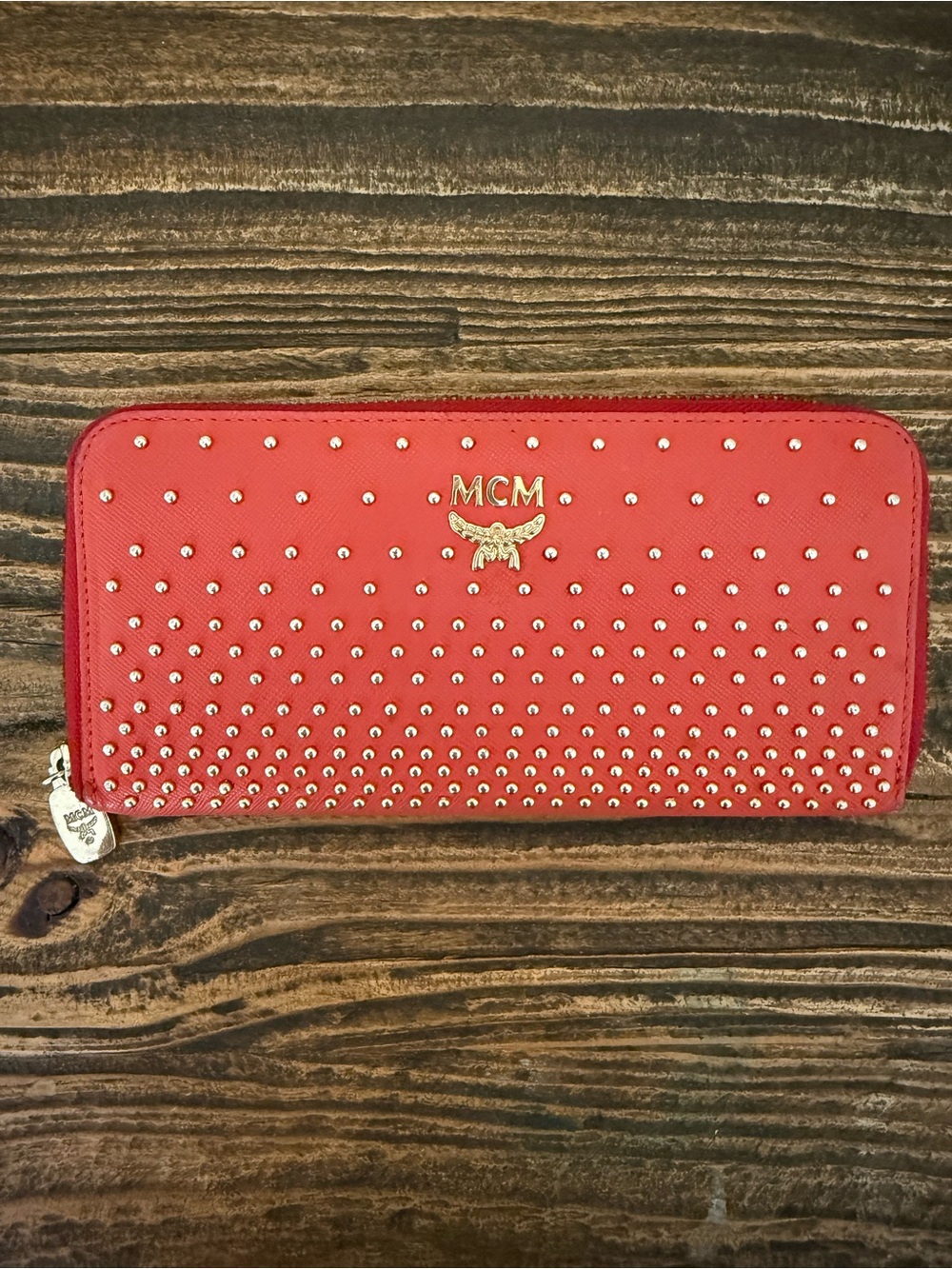 ❤️ MCM Studded Zip-Around Continental Wallet | Rare Red Colorway | Authentic